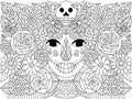 Day of the dead female with flower coloring page Royalty Free Stock Photo